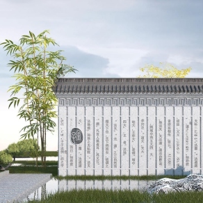 中式石材景墙3D模型下载